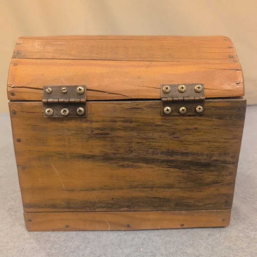 Rustic Wooden Treasure Chest Domed Lid Keepsake Box Small Storage Trunk